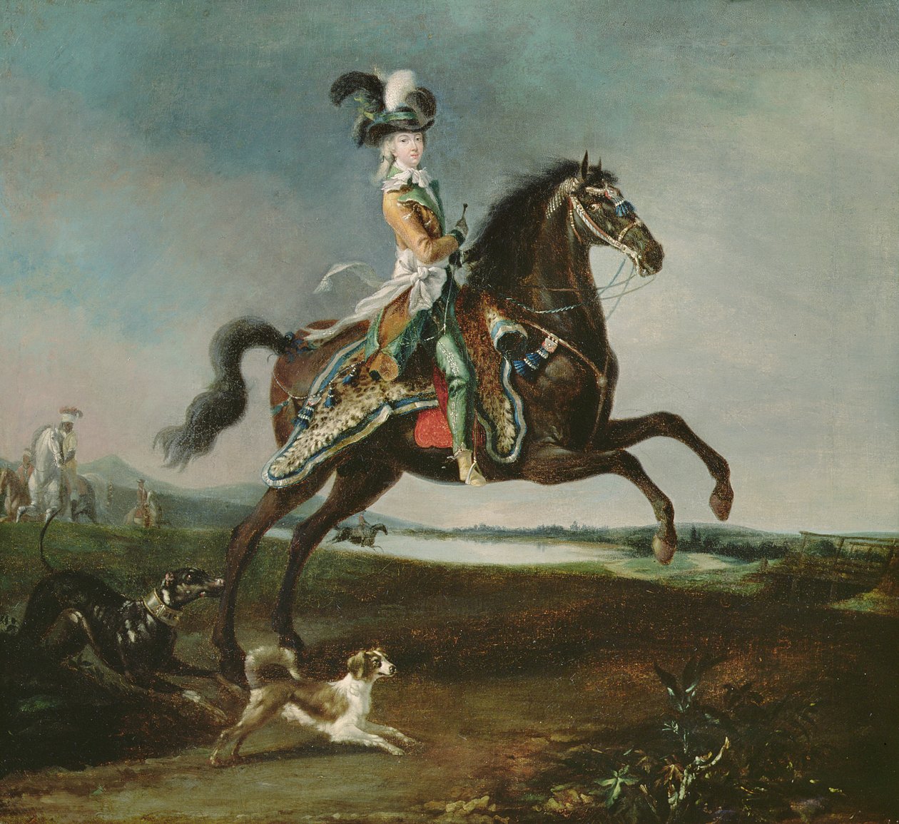 Ritratto equestre di Maria Antonietta (1755-93) in abito da caccia, 1783 da Louis Auguste Brun or Brun de Versoix