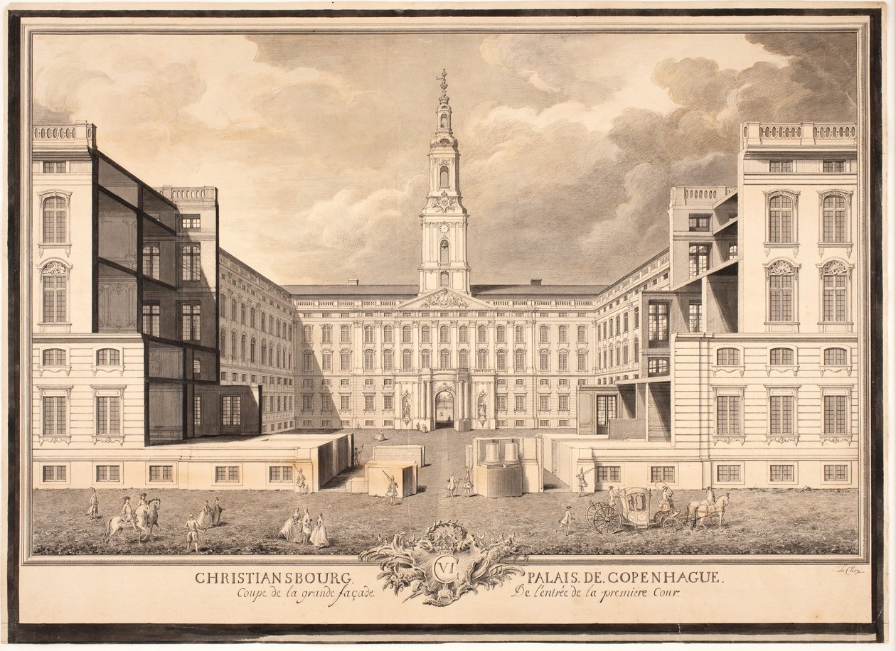 Christiansbourg Palais de Copenhague. Sezione della grande facciata dell