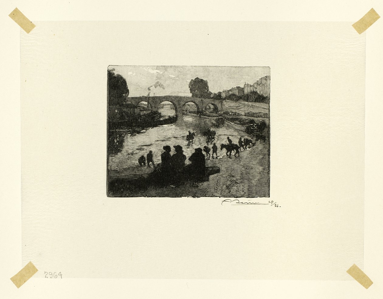 Lo stagno dei cavalli al Pont Marie, tavola dieci da Le Long de la Seine et des Boulevards da Louis Auguste Lepère
