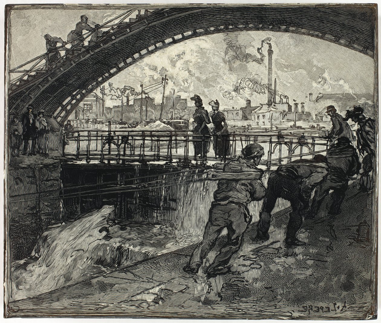 Blocco di legno per la chiusa del Canal Saint-Martin da Louis Auguste Lepère