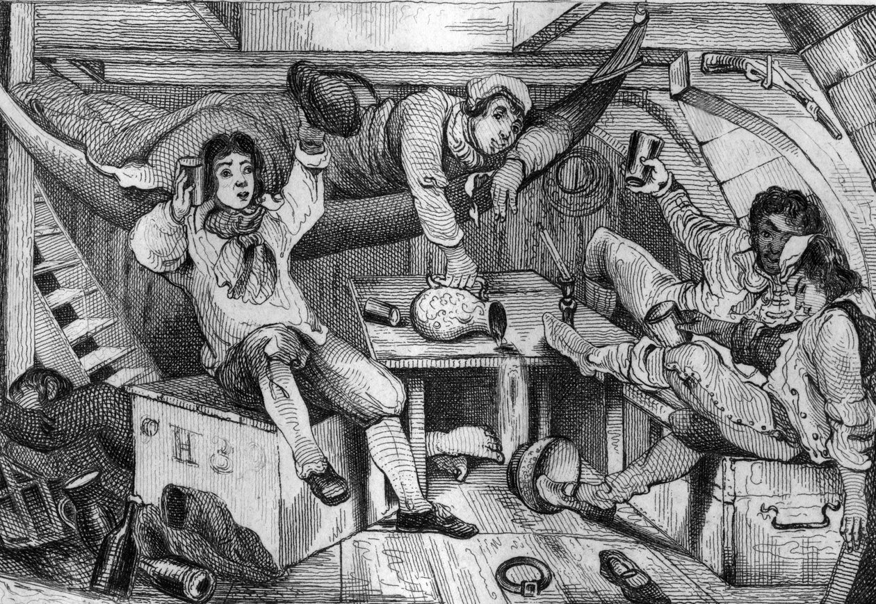 Ero ubriaco e in una notte di dissolutezza ho annegato tutti i miei pentimenti... incisione dopo il disegno di M. de Sainson per il libro di Daniel Defoe 