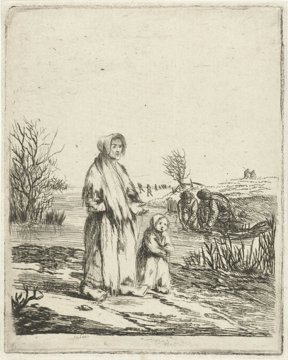 Mendicante con bambino vicino a un fosso da Louis Bernard Coclers