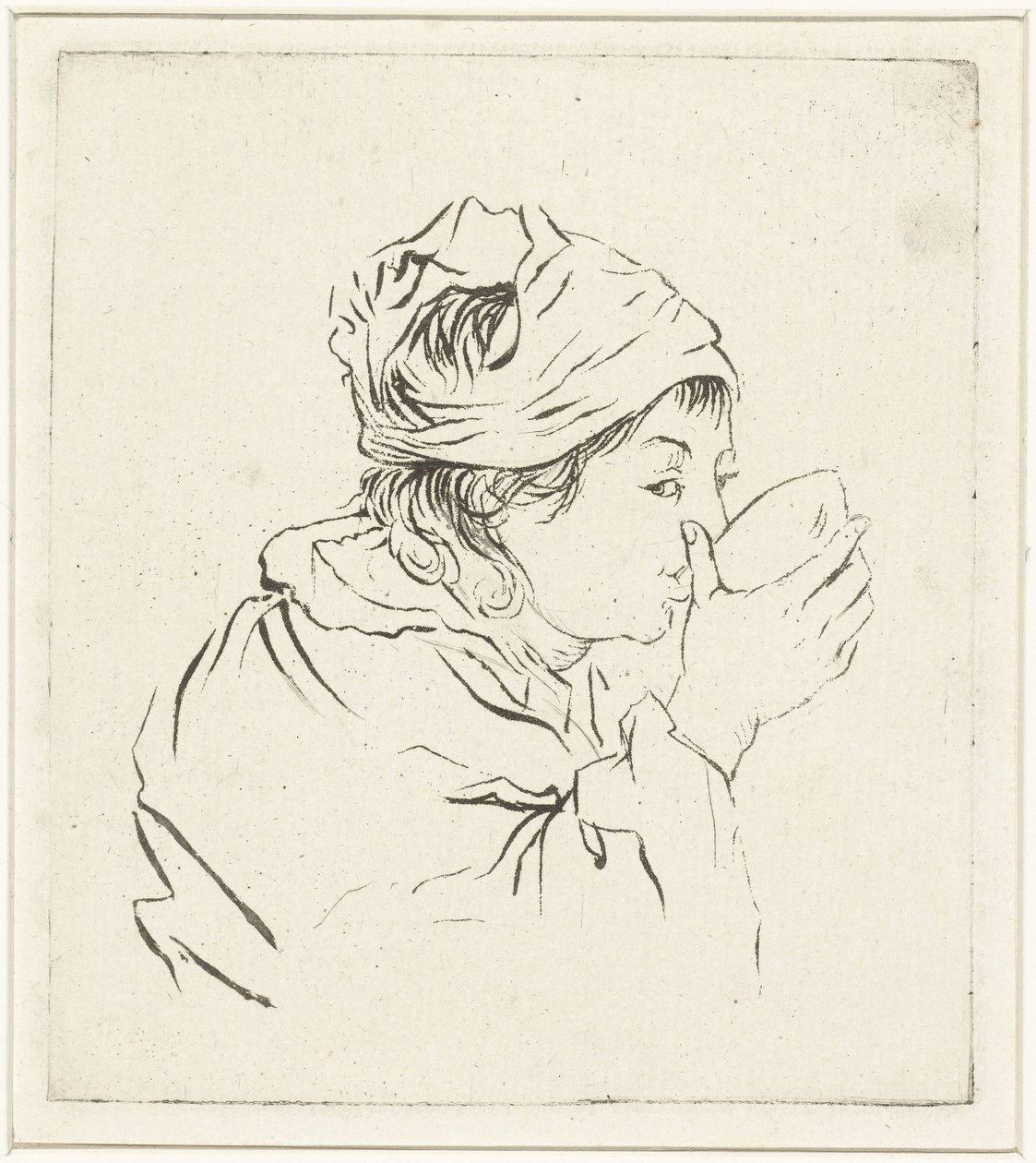 Busto di donna che beve con fazzoletto in testa da Louis Bernard Coclers