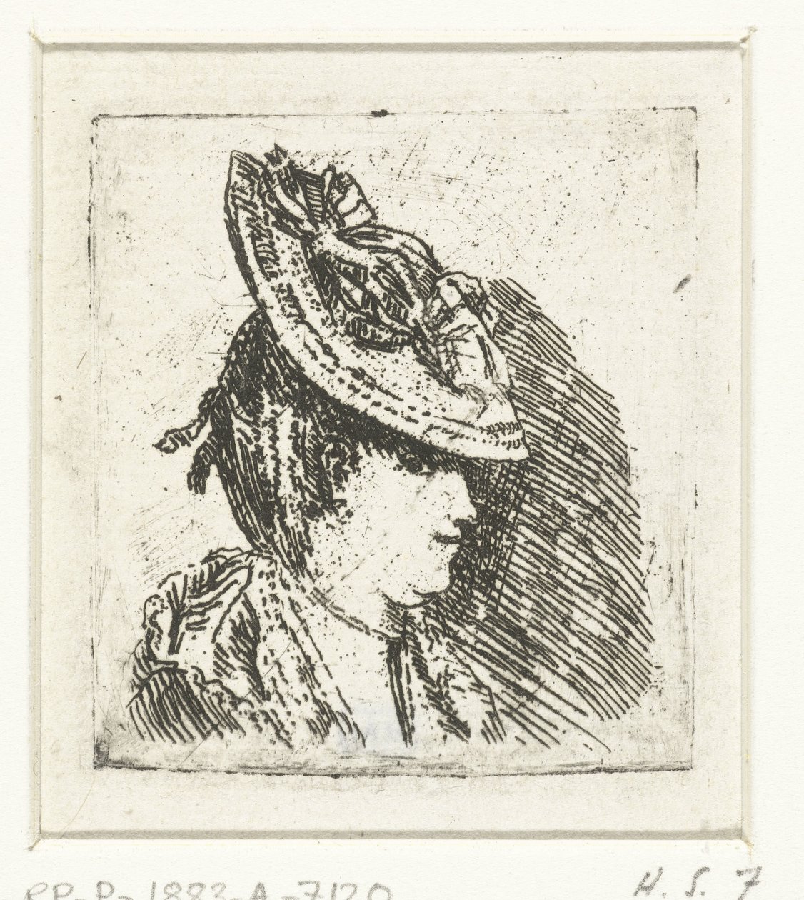 Studio della testa di una giovane donna con cappello da Louis Bernard Coclers