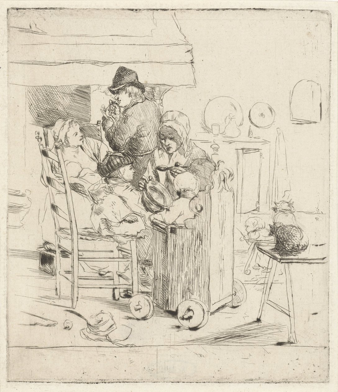 Scena di cucina con bambini da Louis Bernard Coclers