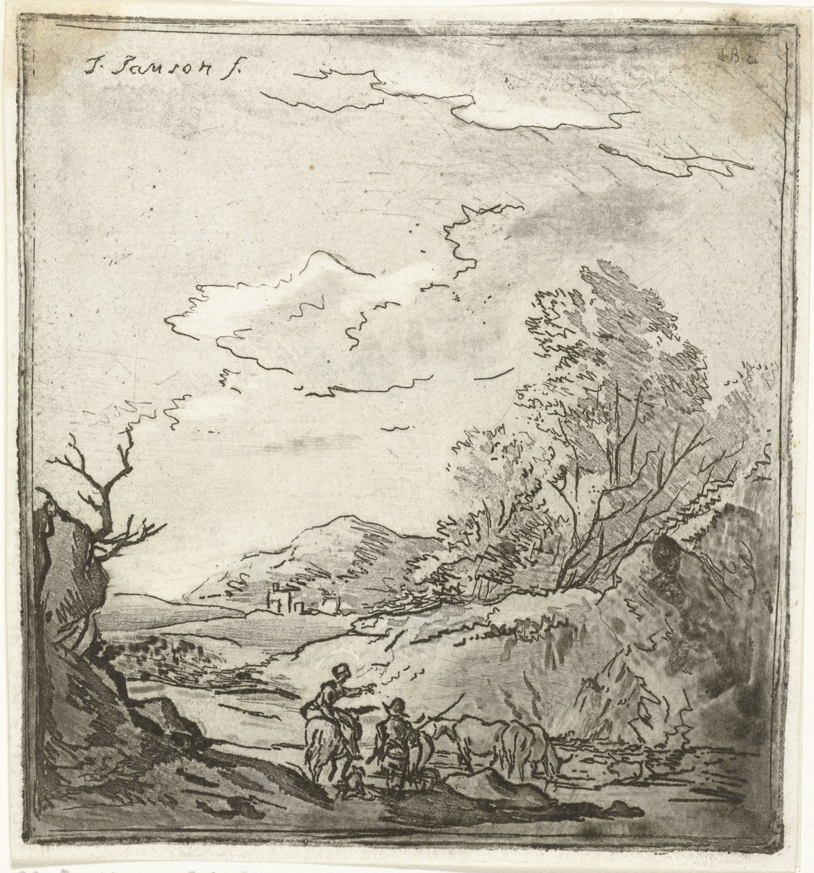Paesaggio con cavaliere e pastore da Louis Bernard Coclers