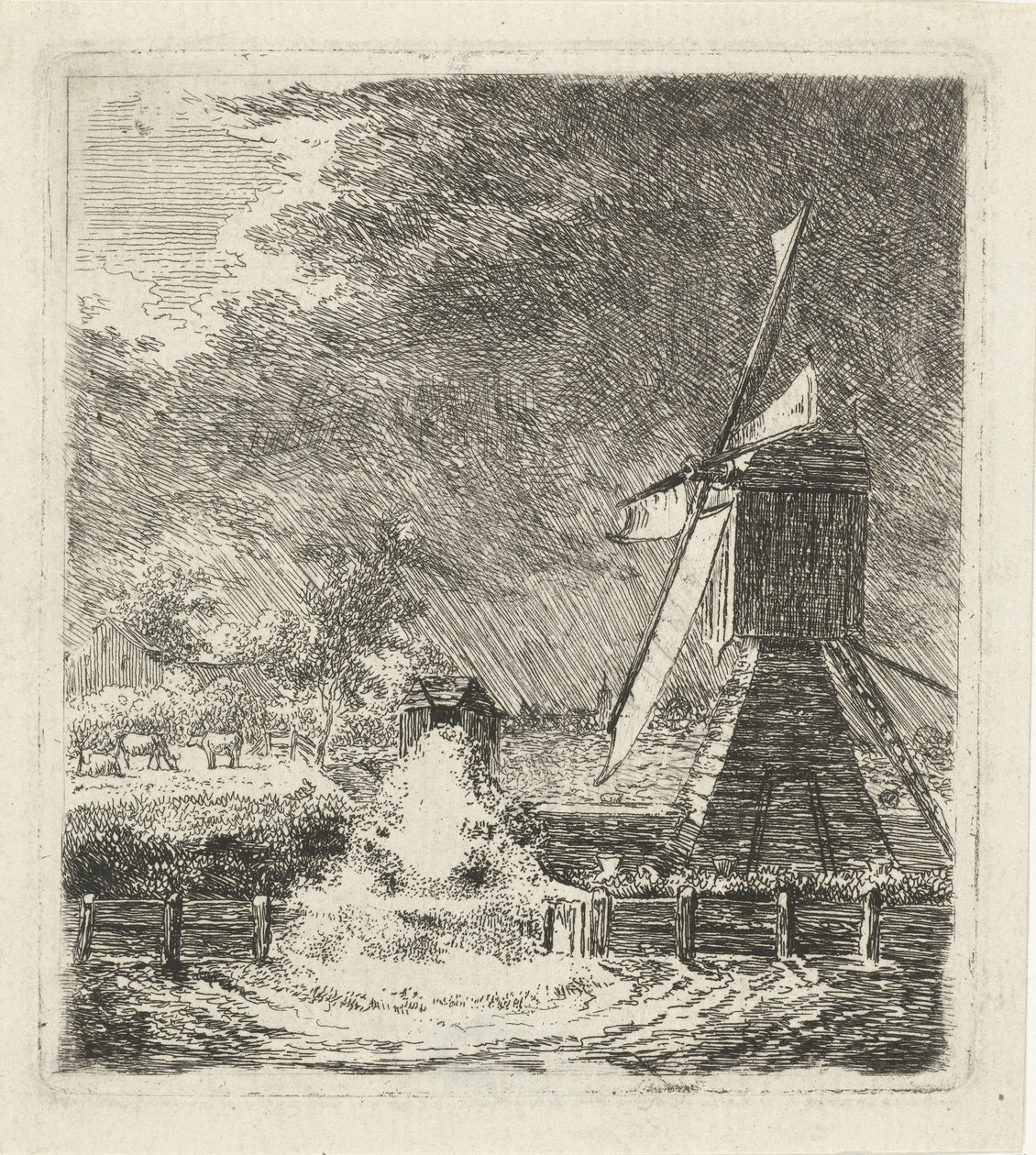 Mulino in un paesaggio polder da Louis Bernard Coclers