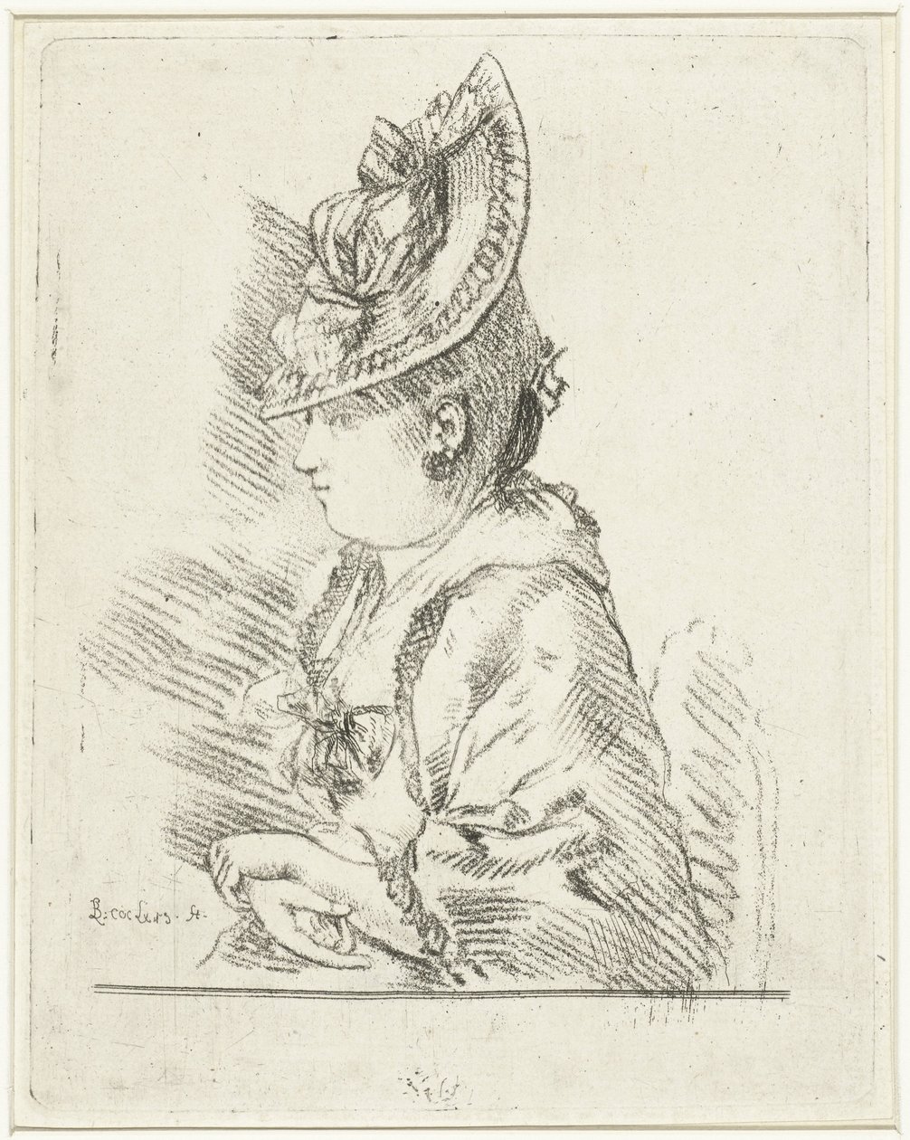 Ritratto di una giovane donna con cappello di profilo a sinistra da Louis Bernard Coclers