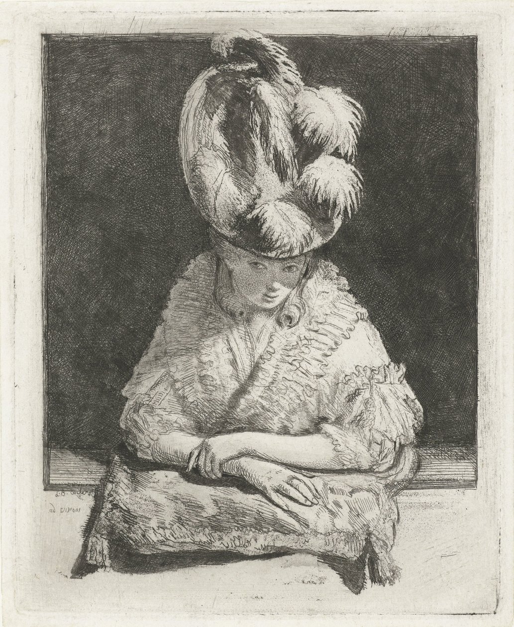 Ritratto di una giovane donna con cappello che guarda fuori dalla finestra da Louis Bernard Coclers