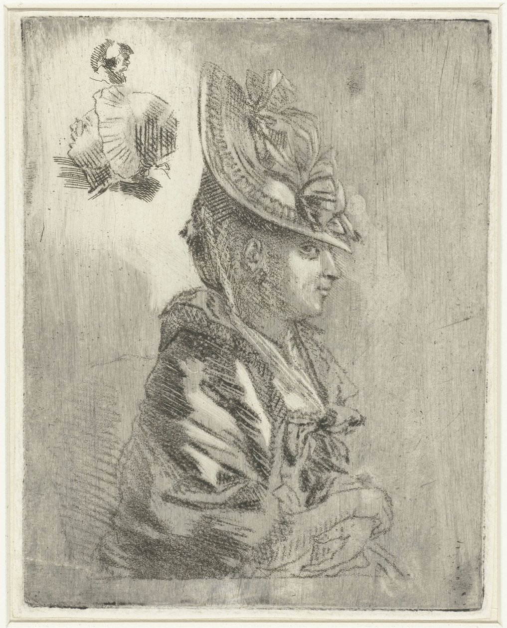 Foglio di studio con il ritratto di una giovane donna con cappello e due ritratti più piccoli da Louis Bernard Coclers