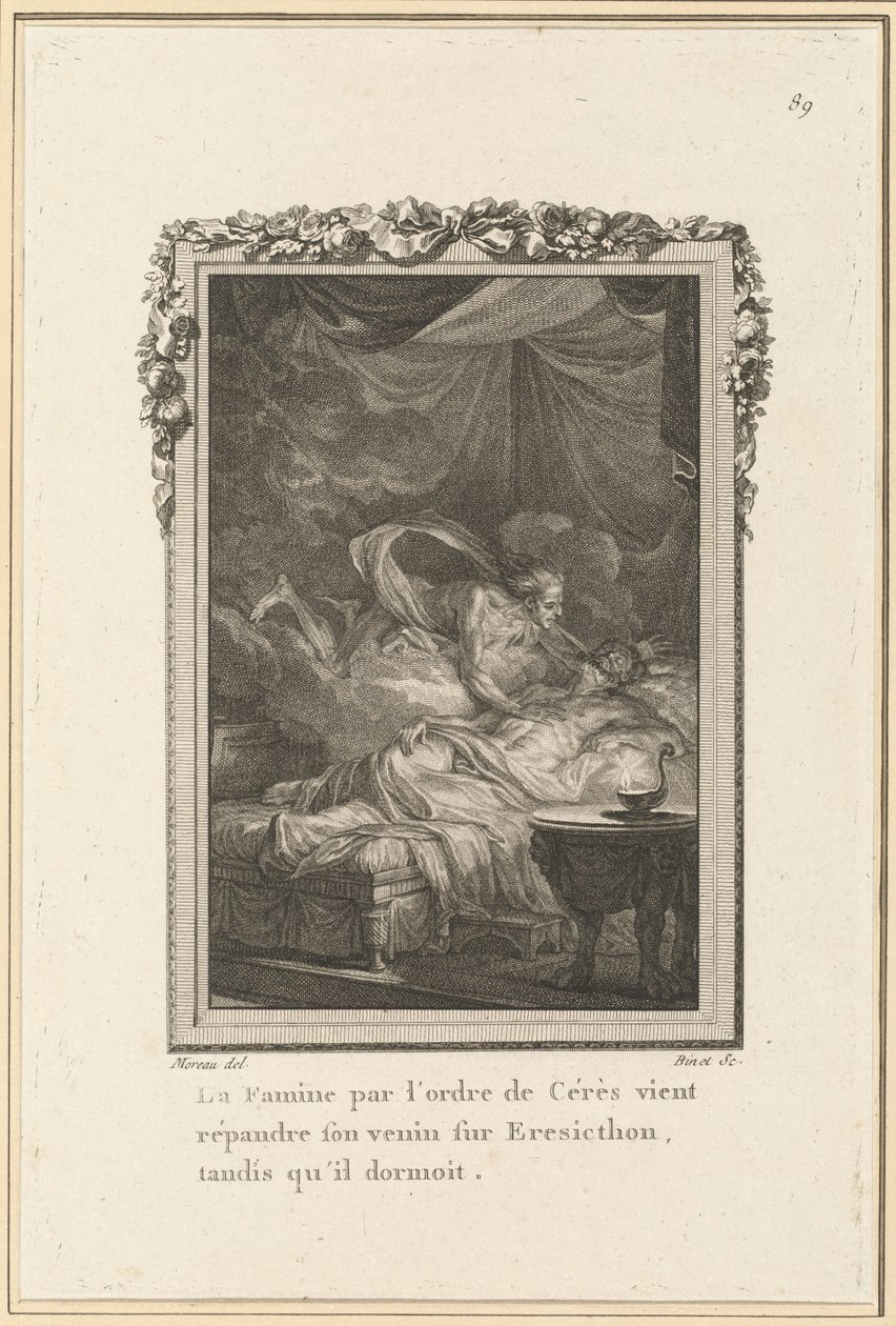 La fame per ordine di Cerere viene a spargere il suo veleno su Eresicton, mentre dormiva da Louis Binet after Jean Michel Moreau