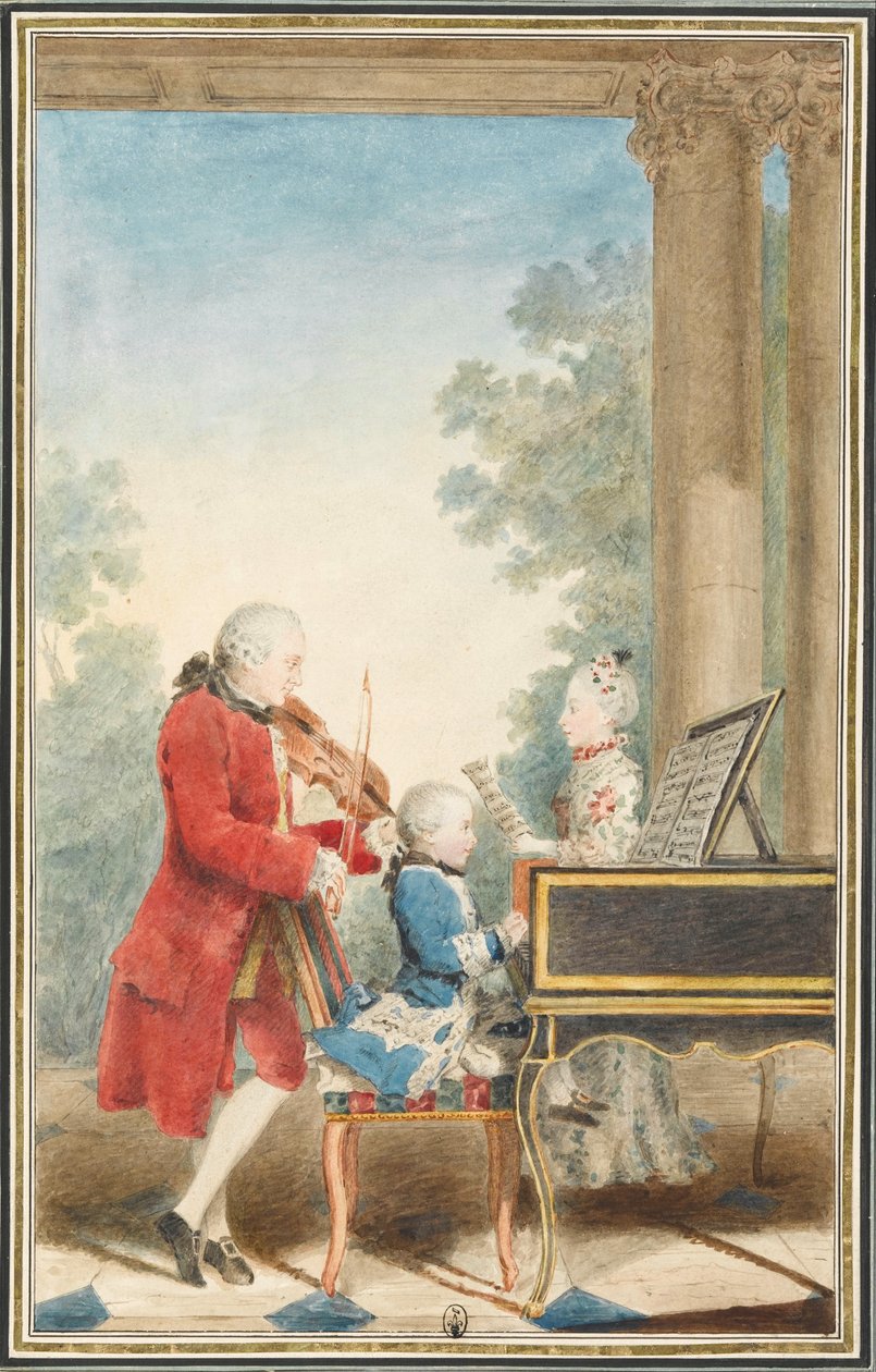 Ritratto di Wolfgang Amadeus Mozart (Salisburgo, 1756-Vienna, 1791) mentre suona a Parigi con il padre Jean-Georg-Léopold e la sorella Maria-Anna. da Louis Carrogis Carmontelle