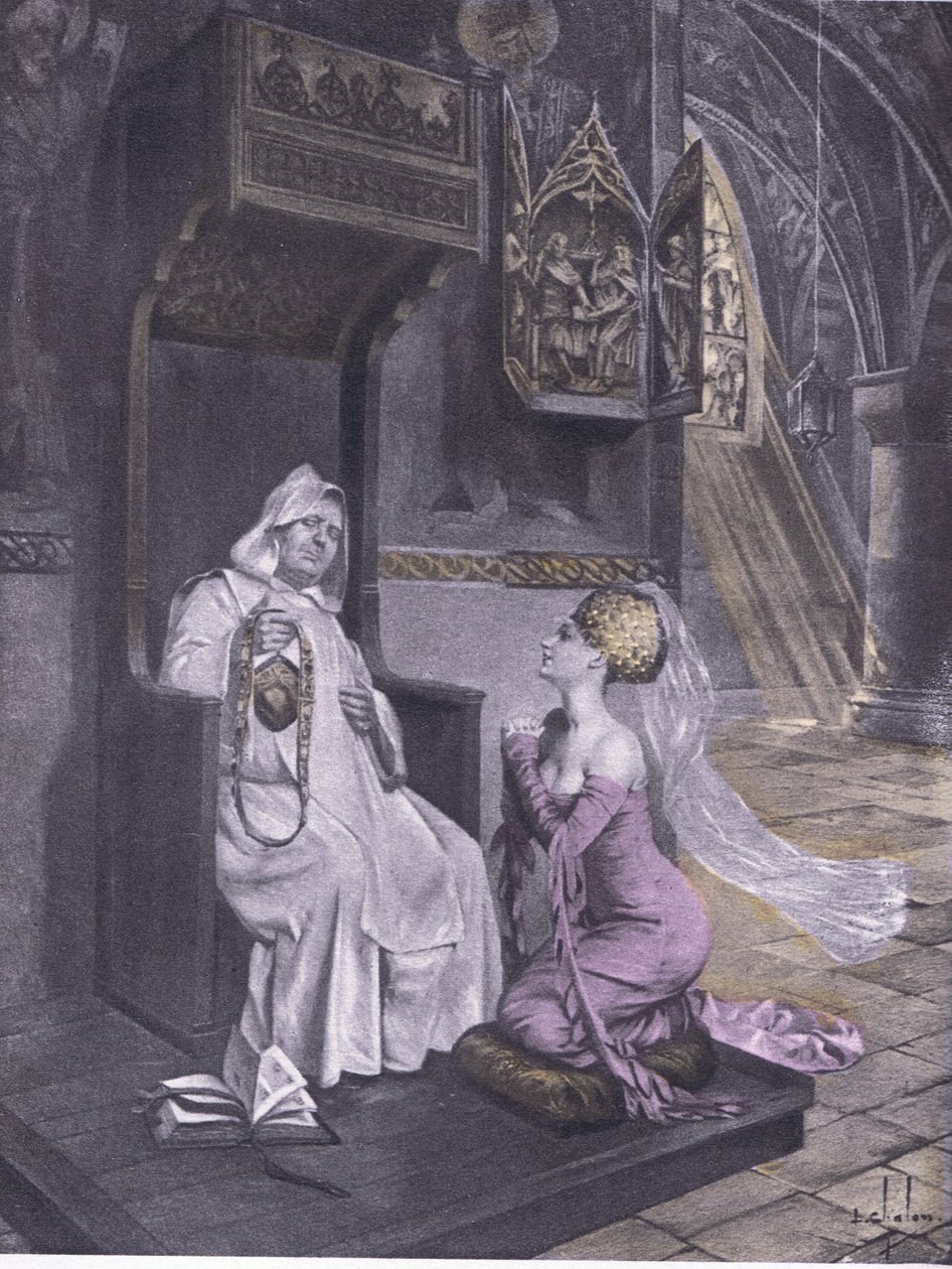La signora e il frate, illustrazione dal Decameron di Boccaccio pubblicato dalla Navarre Society anni 