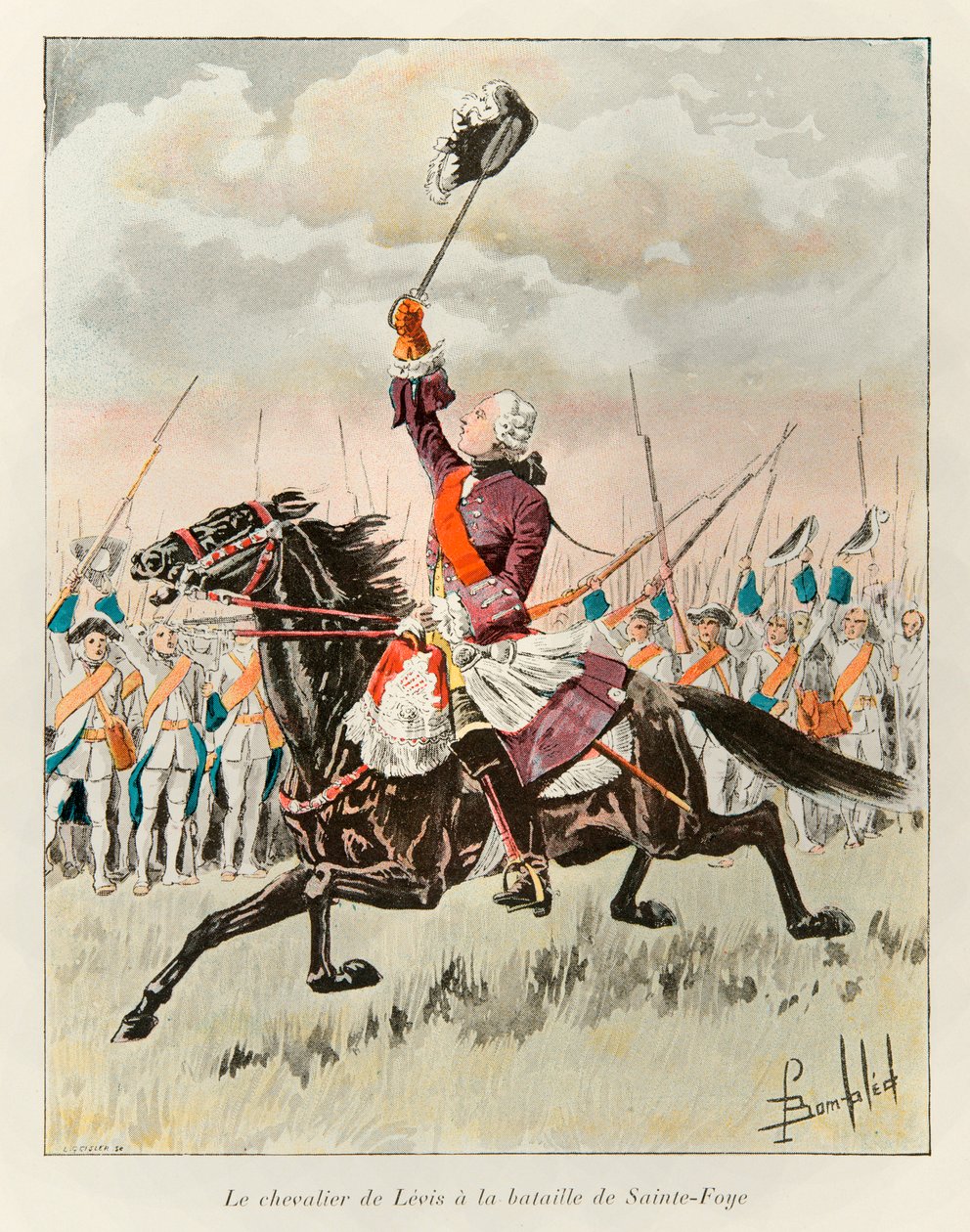Il Cavaliere di Levis (Francois Gaston de Levis) alla Battaglia di Sainte Foy nel 1760 contro gli inglesi, Storia della Nuova Francia di Eugene Guenin - 1900 - Coll, Part. da Louis Charles Bombled