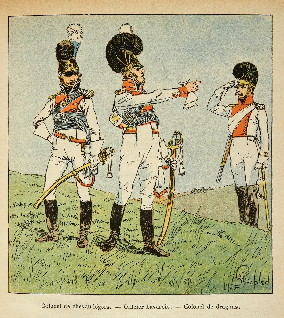 Militari bavaresi: Colonnello di cavalleria leggera; Ufficiale bavarese; Colonnello di dragoni, Collezione Privata da Louis Charles Bombled