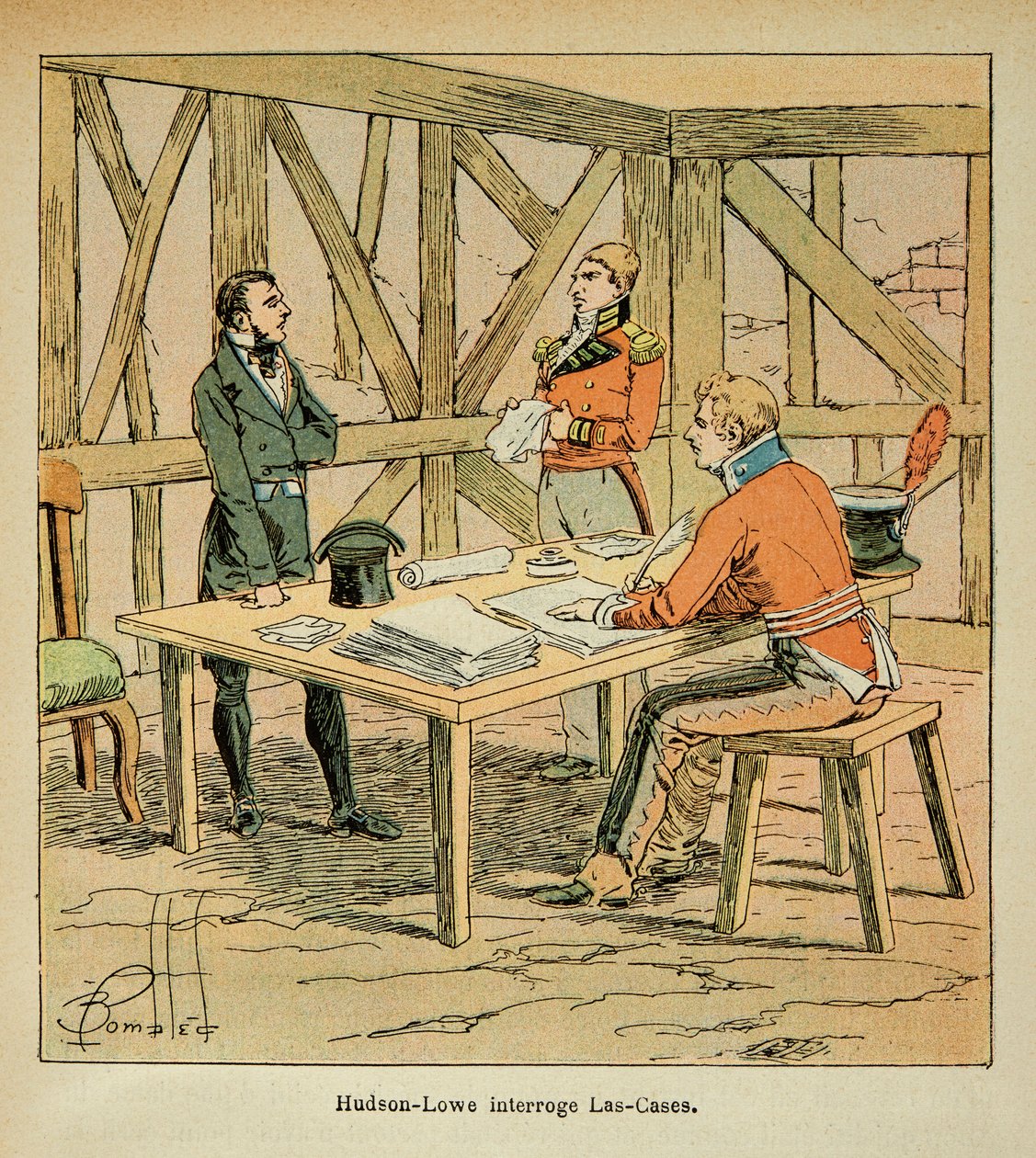Il governatore Hudson Lowe interroga Las Cases, Collezione Privata da Louis Charles Bombled