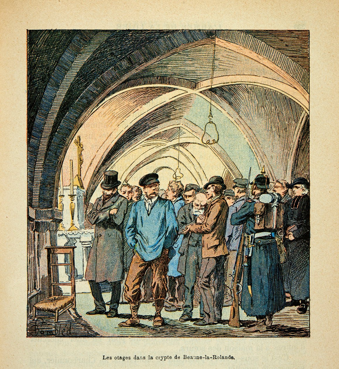 Ostaggi francesi nella cripta di Beaune La Rolande durante i combattimenti il 28 novembre 1870, Collezione privata da Louis Charles Bombled
