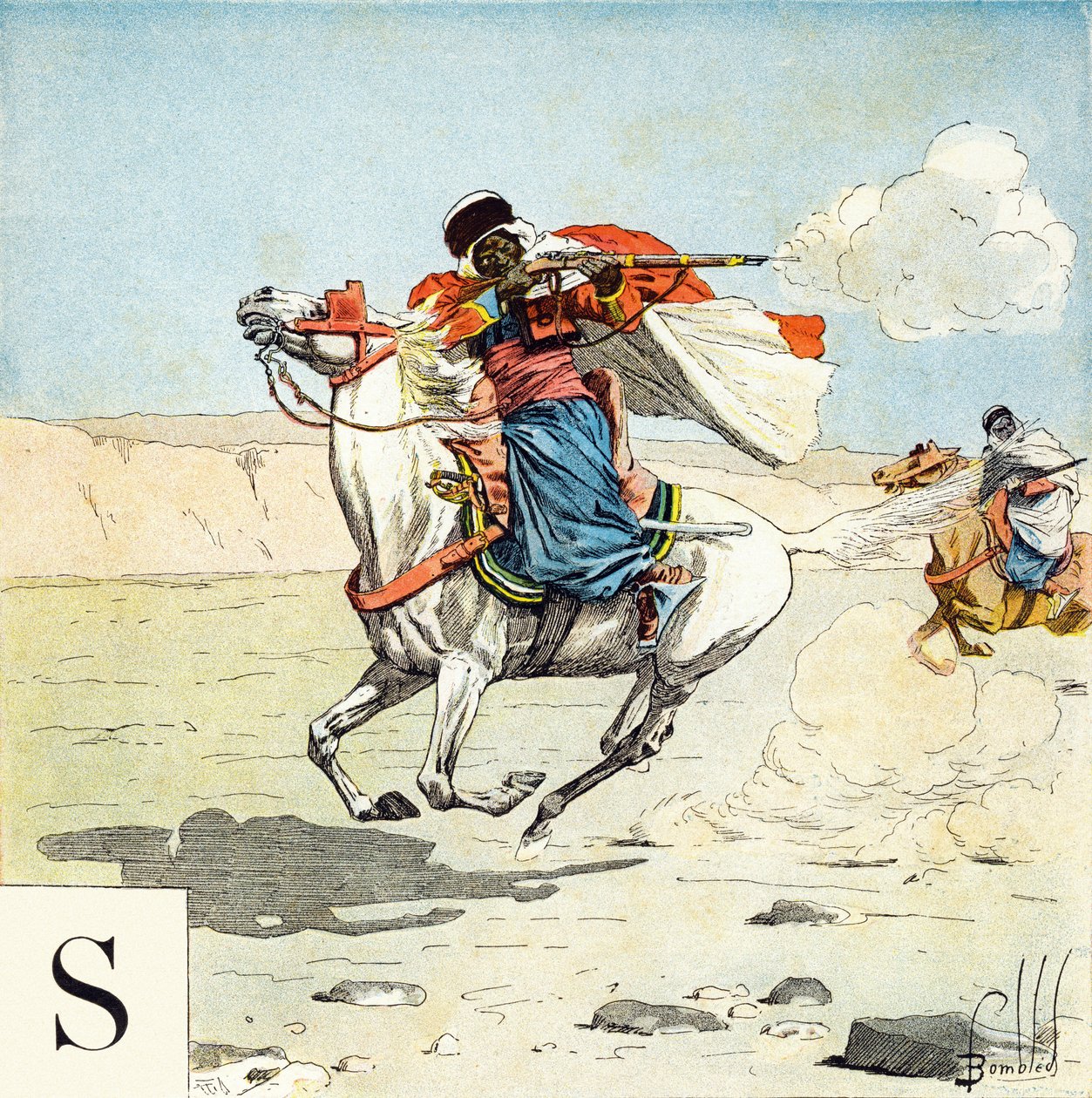 Lettera S: Spahis, "Sarò soldato" - Alfabeto militare da Louis Charles Bombled