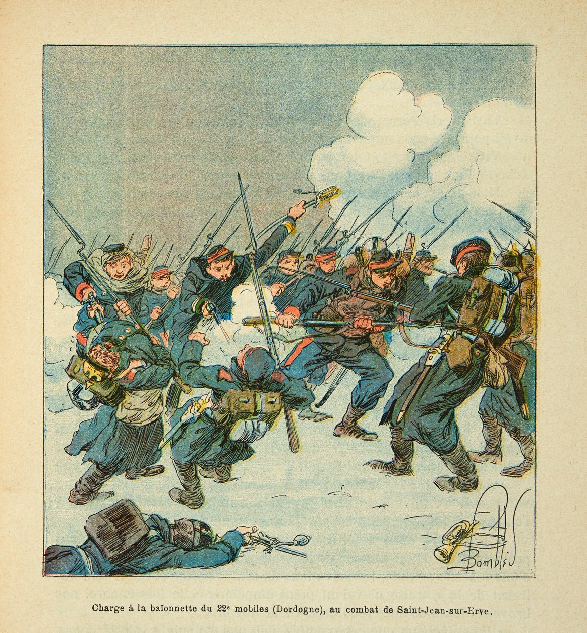Carica alla baionetta del 22° mobile (Dordogna) nella battaglia di Saint Jean sur Evre in gennaio 1871, Collezione privata da Louis Charles Bombled
