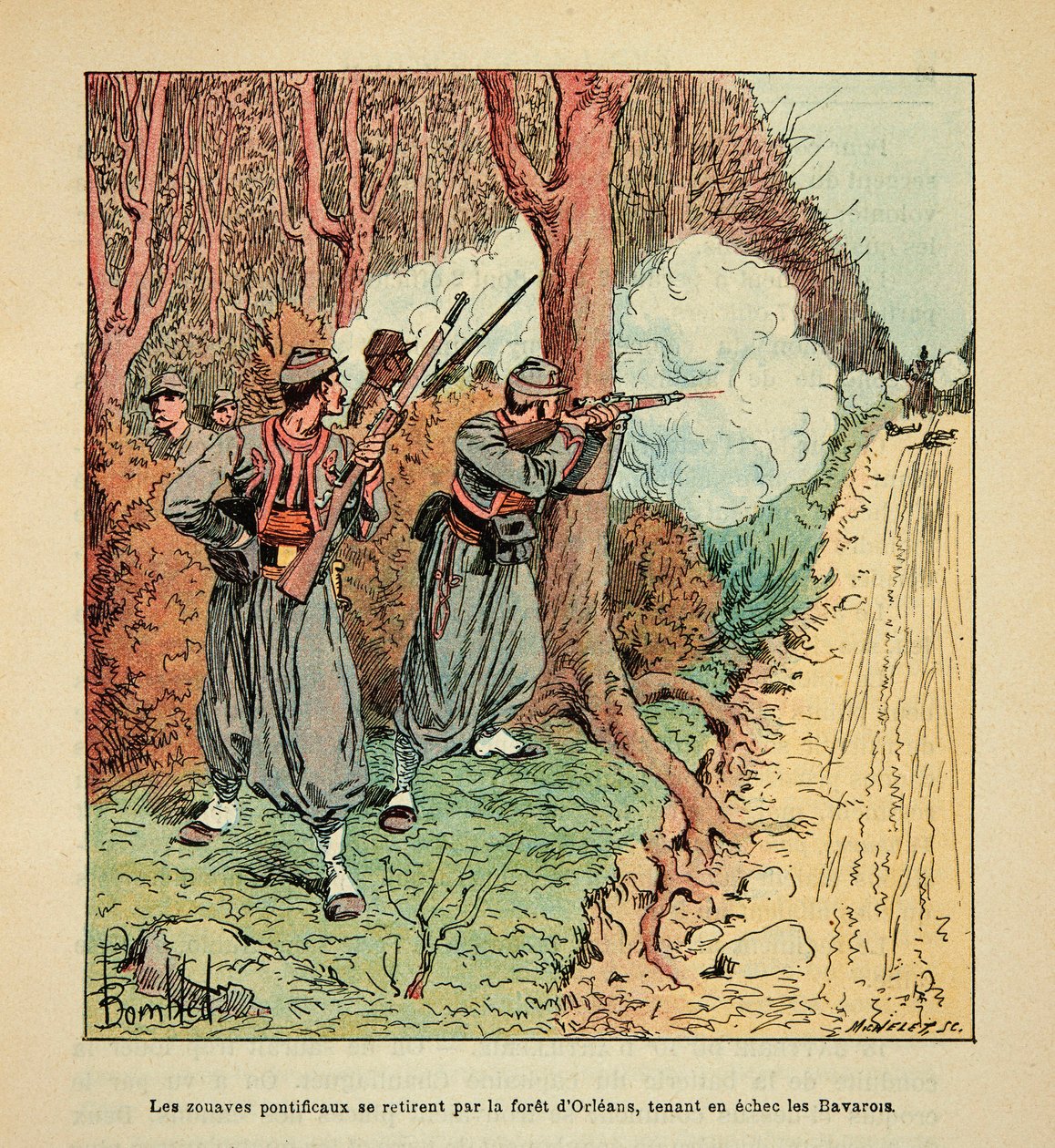 Guerra di Orleans, gli Zuavi Pontifici si ritirano attraverso la foresta di Orleans tenendo a bada i Bavaresi da Louis Charles Bombled