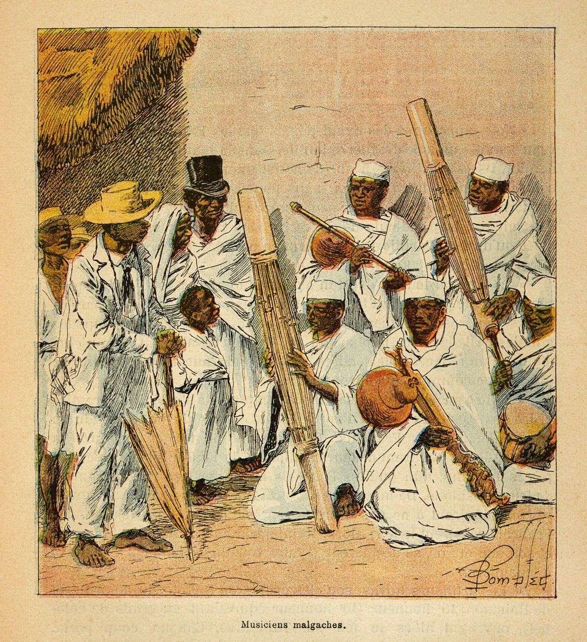 La guerra in Madagascar - Storia aneddotica delle spedizioni francesi del 1885-1895 di Henri Galli dit Galllichet (1854-1922), illustrata da Louis Bombled (1862-1927): Musicisti malgasci nel XIX secolo da Louis Charles Bombled