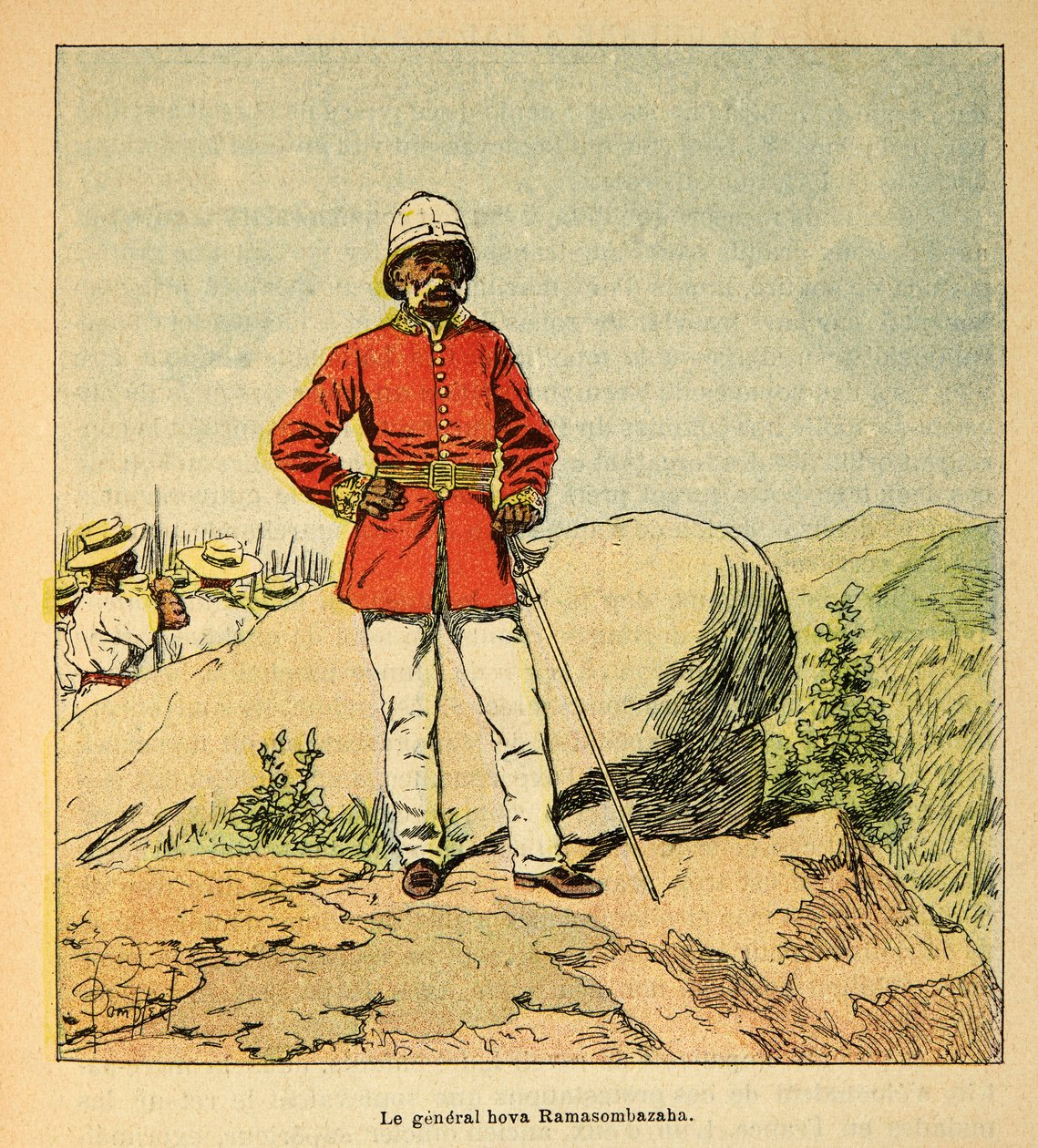 La guerra in Madagascar - Storia aneddotica delle spedizioni francesi del 1885-1895 di Henri Galli detto Galllichet (1854-1922), illustrato da Louis Bombled (1862-1927): Ritratto del generale Hova Ramasombazaha da Louis Charles Bombled