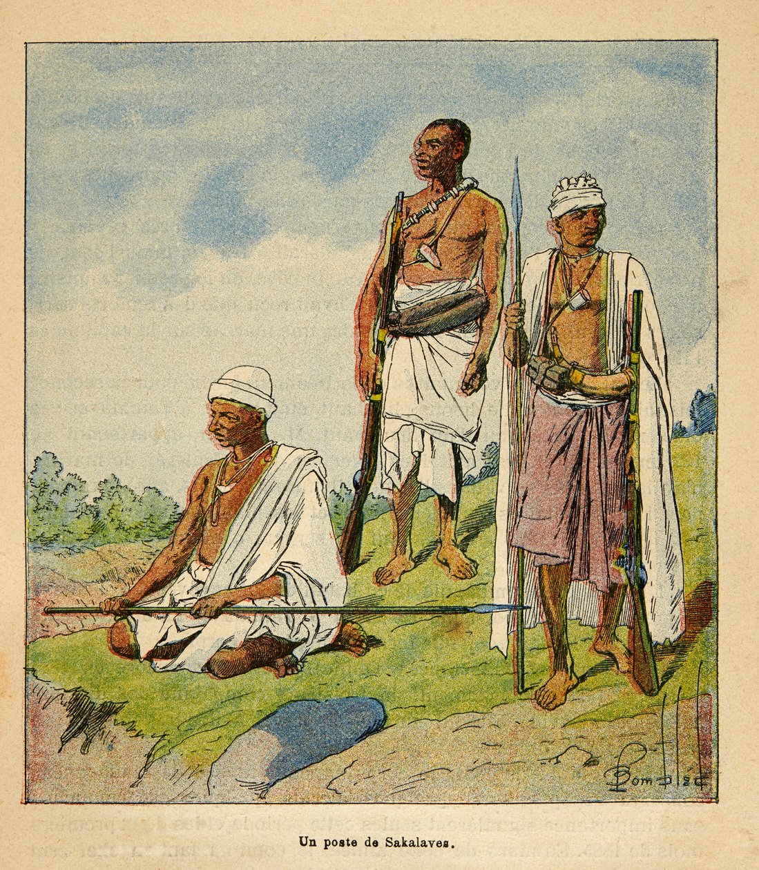 La guerra in Madagascar-Storia aneddotica delle spedizioni francesi del 1885-1895 di Henri Galli, illustrato da Louis Bombled: Guerrieri Sakalavas da Louis Charles Bombled