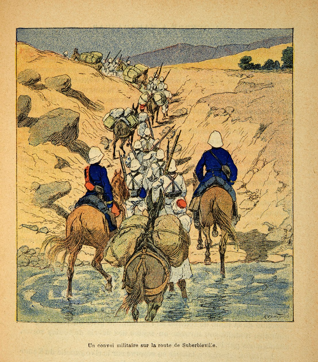 La guerra in Madagascar-Storia aneddotica delle spedizioni francesi del 1885-1895 di Henri Galli, illustrato da Louis Bombled: Un convoglio militare sulla strada per Suberbieville nel 1895 da Louis Charles Bombled