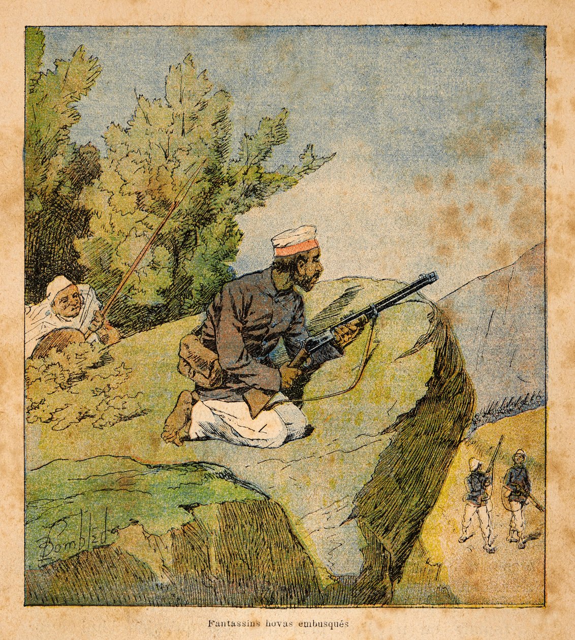 La guerra in Madagascar-Storia aneddotica delle spedizioni francesi del 1885-1895 di Henri Galli, illustrato da Louis Bombled: Agguati Hovas da Louis Charles Bombled