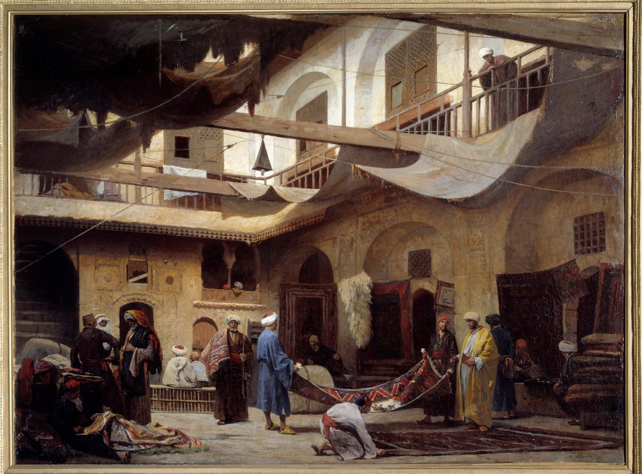 Il bazar dei tappeti nel Khan-Khabil al Cairo nel 1866 da Louis Claude Mouchot