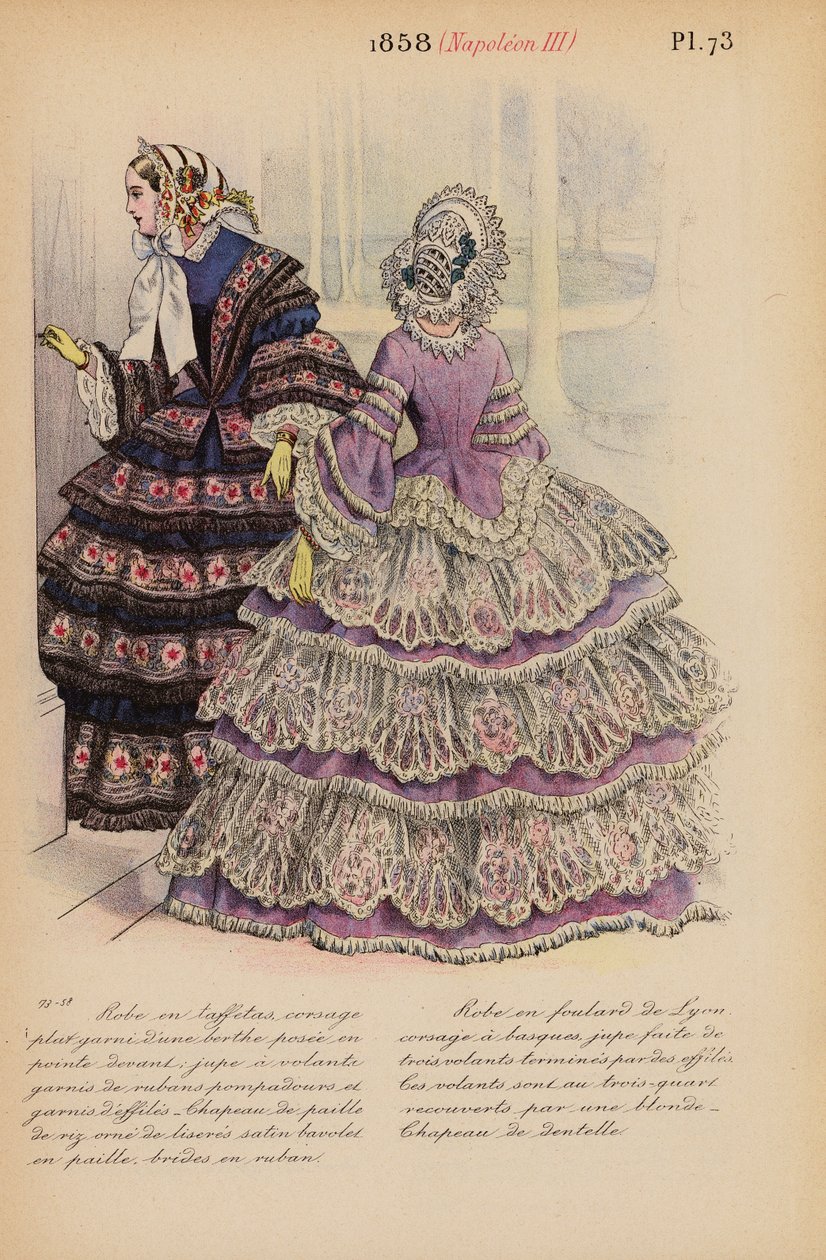 Moda francese: 1858, Napoleone III (incisione a colori) da Louis Colas