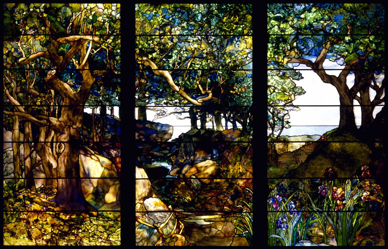 Paesaggio Boschivo in Tre Pannelli da Louis Comfort Tiffany