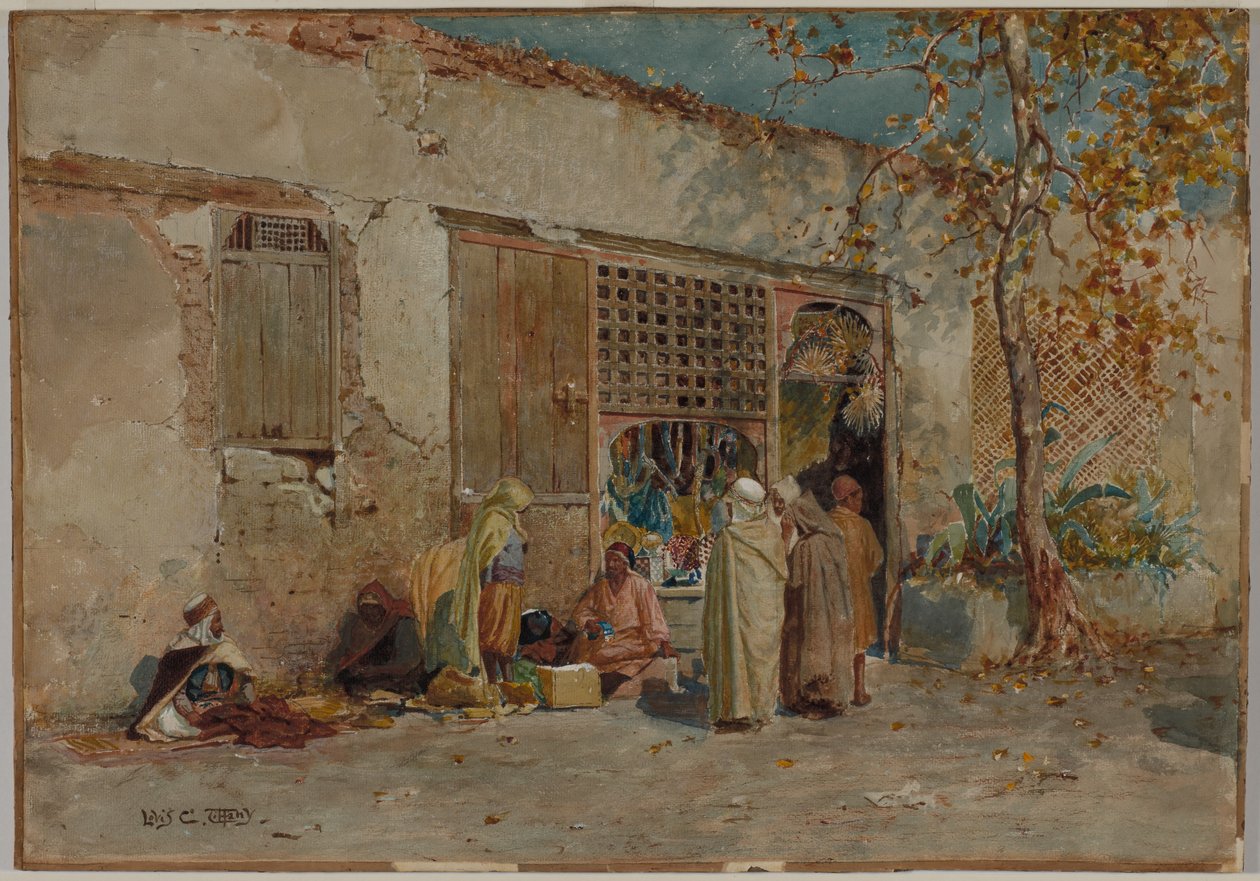 Scena marocchina, 1871 circa (acquerello con guazzo e grafite su carta vergata montata su cartone) da Louis Comfort Tiffany