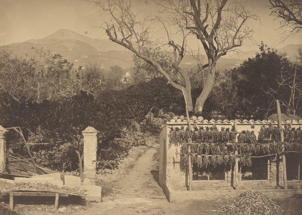 Scena agricola con montagne, anni 1850 da Louis Crette