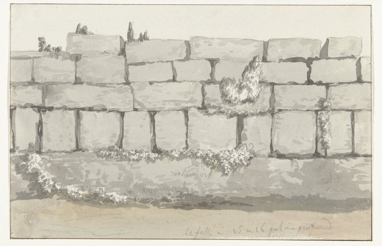 Esterno del muro esterno del tempio antico nella città vecchia di Manduria Voyage en Italie, en Sicile et à Malte - 1778 (titolo della serie) da Louis Ducros