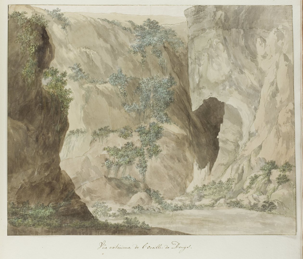 Parete esterna della grotta Oreille de Denys (Voyage en Italie, en Sicile et à Malte - 1778) da Louis Ducros