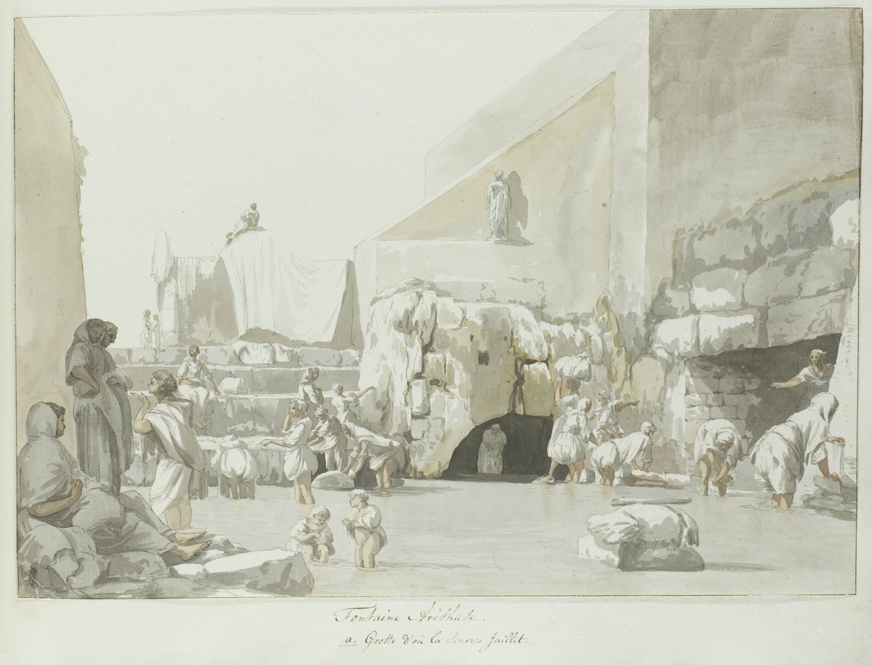 Fontana di Arethusa con sorgente Voyage en Italie, en Sicile et à Malte - 1778 da Louis Ducros