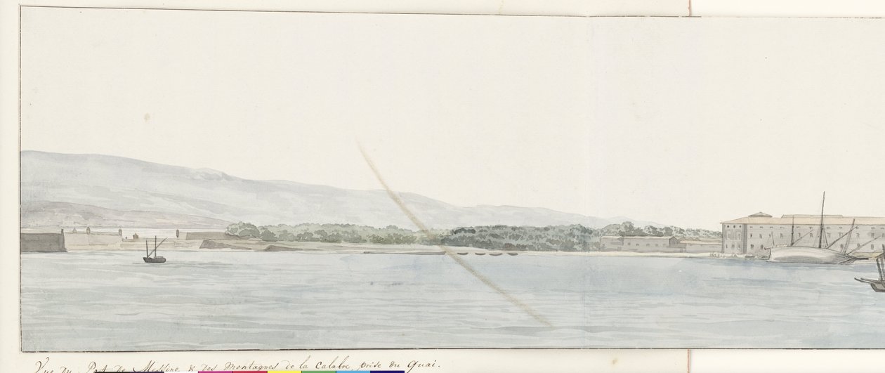 Veduta del porto di Messina e delle montagne della Calabria dalla banchina da Louis Ducros