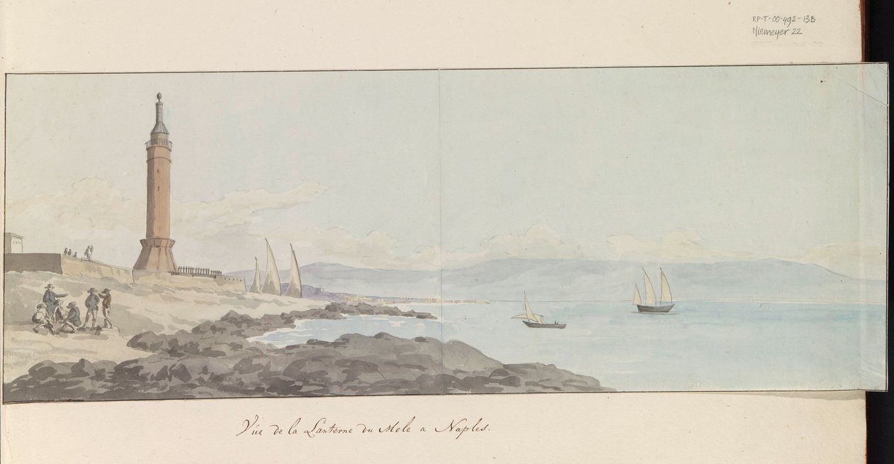 Veduta del faro presso il molo di Napoli Vue de la Lanterne du Mole à Naples Voyage en Italie, en Sicile et à Malte - 1778 da Louis Ducros
