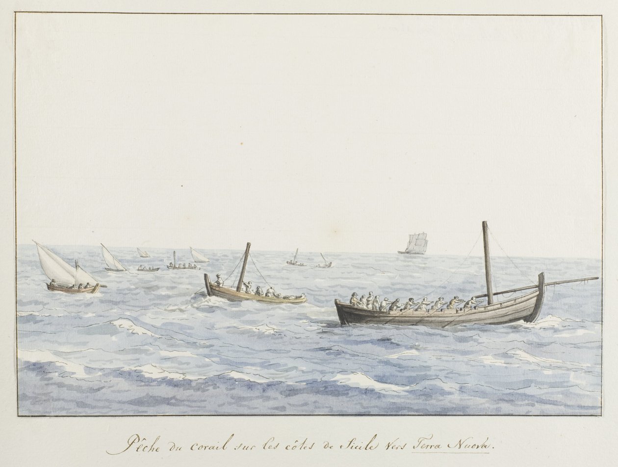 Pescatori di corallo sulla costa della Sicilia presso Terra Nuova da Louis Ducros