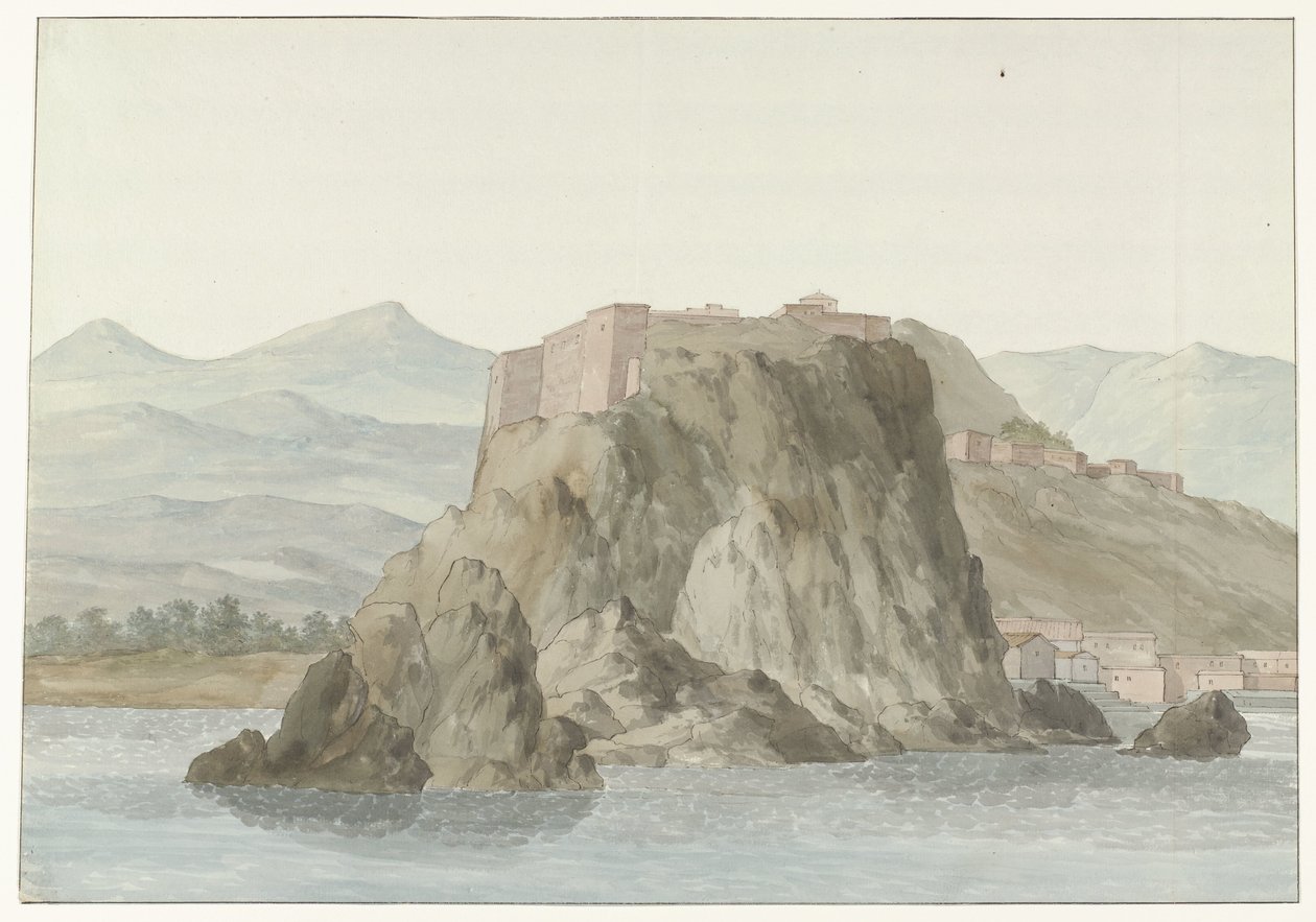 Roccia e città di Scilla nella regione Calabria vista dal mare a nord da Louis Ducros