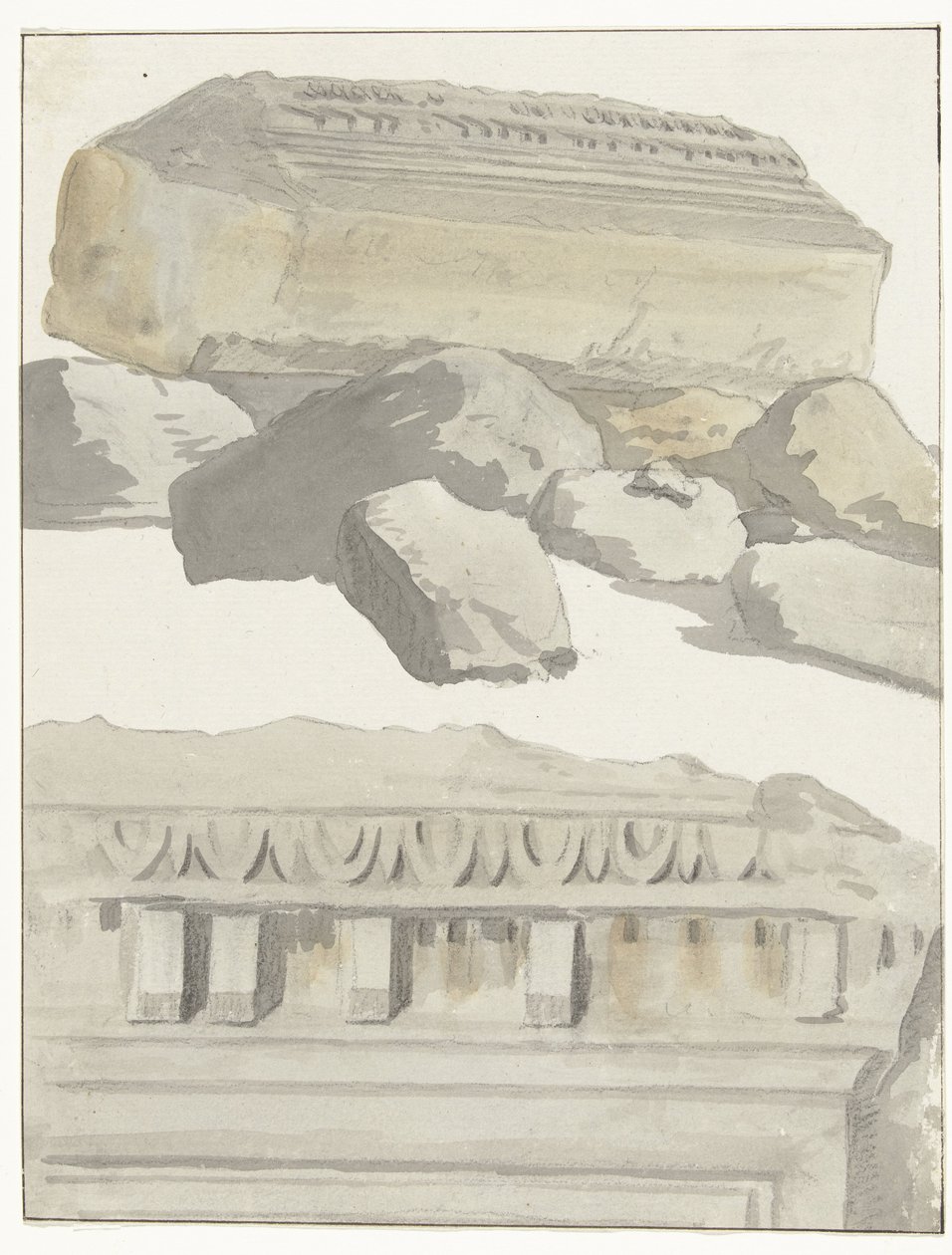 Due pezzi di un architrave del tempio antico nella città vecchia di Manduria da Louis Ducros