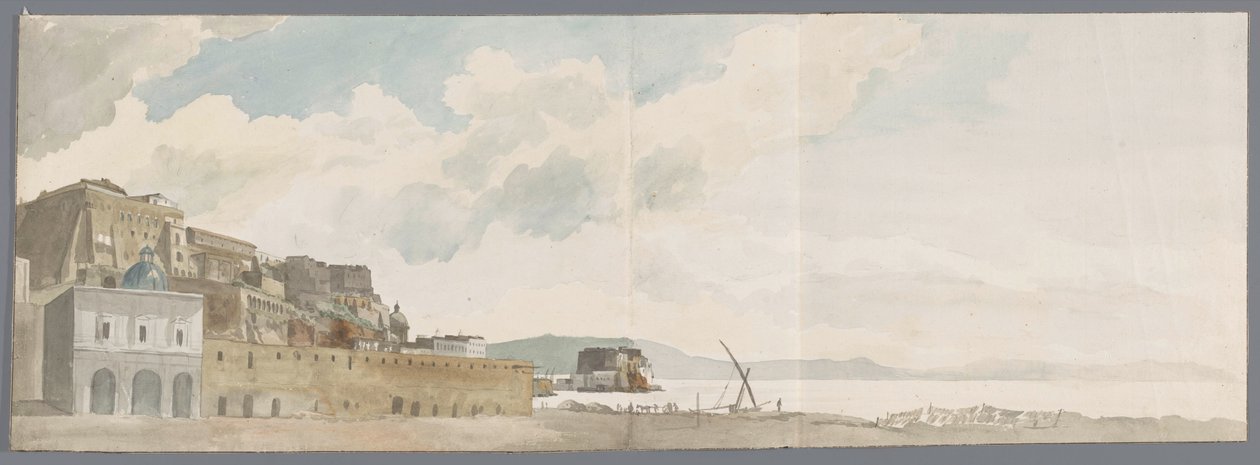 Veduta dal balcone della locanda a Napoli con Castel dell