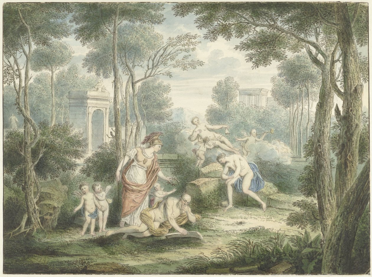 Paesaggio arcadico con Atena che incorona un vecchio e Venere e Adone da Louis Fabritius Dubourg