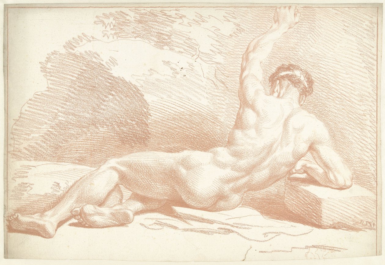 Nudo maschile, sdraiato, visto di schiena da Louis Fabritius Dubourg
