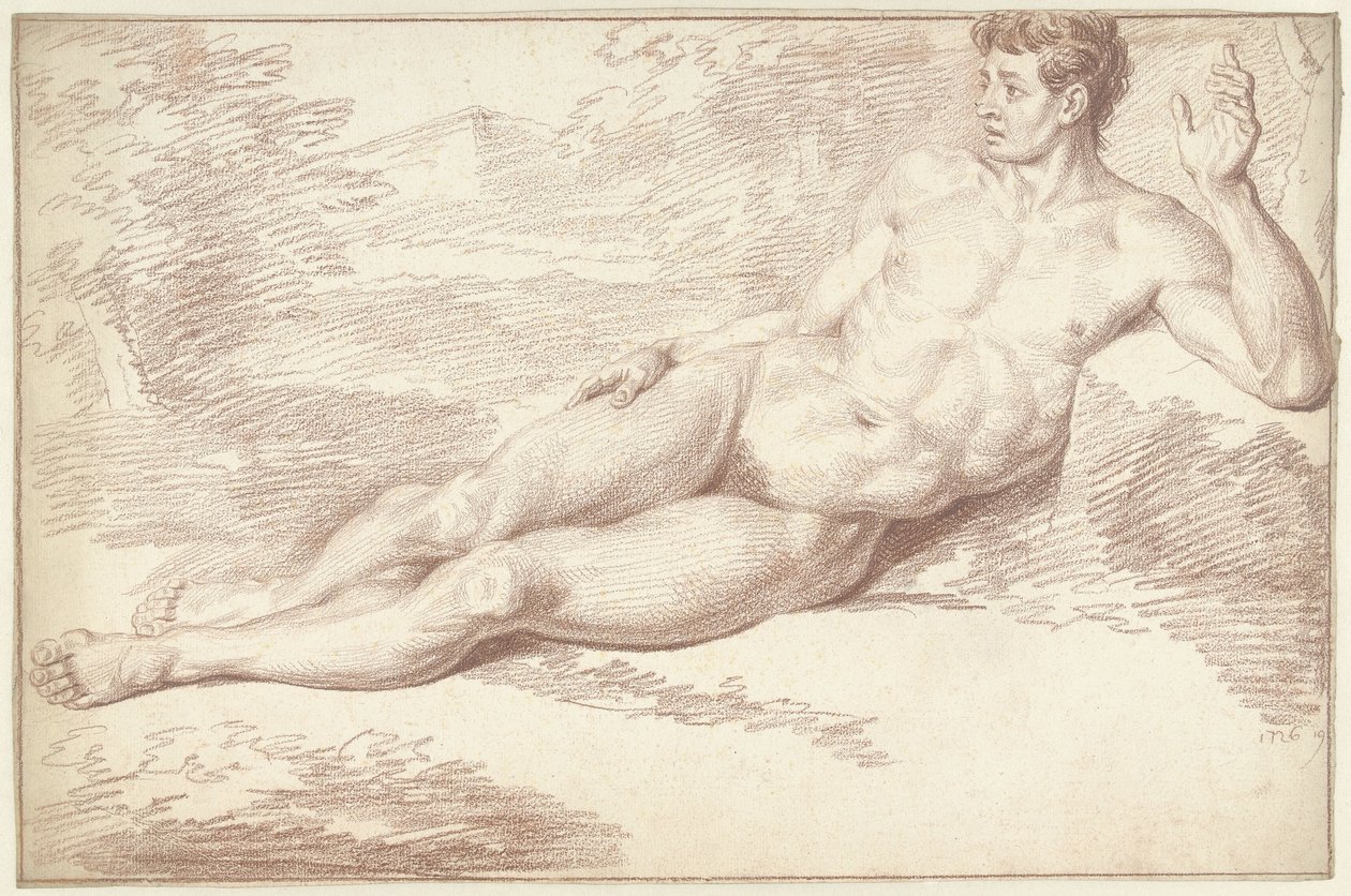 Nudo maschile, sdraiato sul fianco, verso destra da Louis Fabritius Dubourg