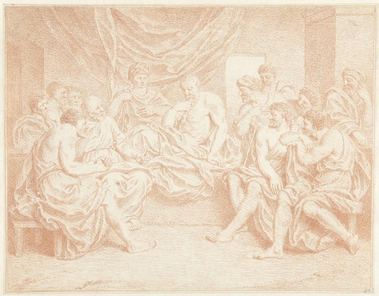 Vecchio uomo a letto circondato da persone da Louis Fabritius Dubourg