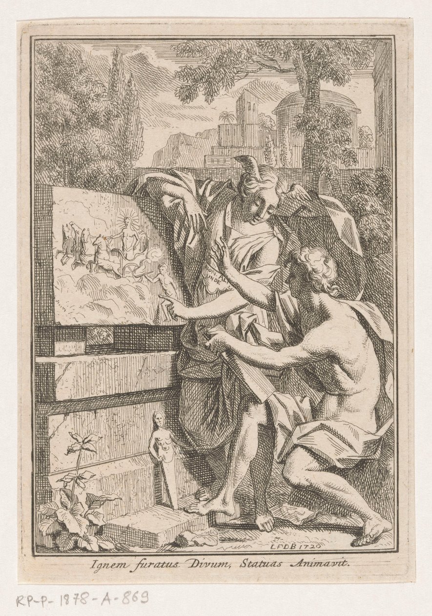 Donna con testa alata mostra un bassorilievo a un giovane uomo da Louis Fabritius Dubourg