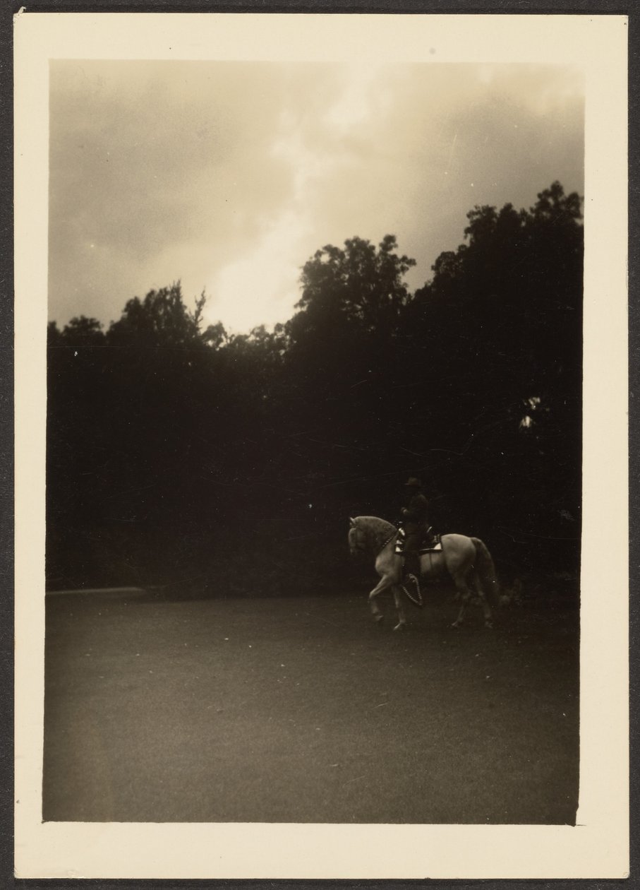 [Uomo a cavallo con alberi scuri e cielo chiaro] da Louis Fleckenstein