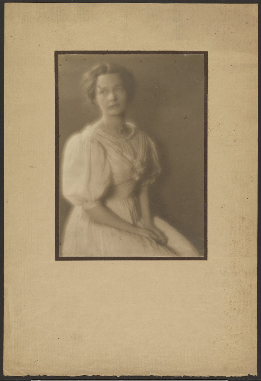 Ritratto di donna in abito con rose di seta da Louis Fleckenstein